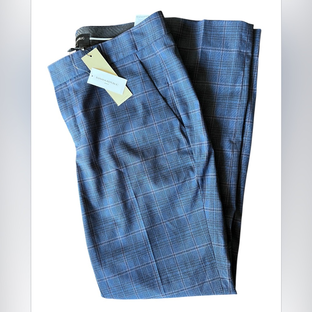 Banana Republic NEW Ryan Women’s Navy Blue Plaid Slim Straight Leg Pants Trouser - Picture 5 of 15